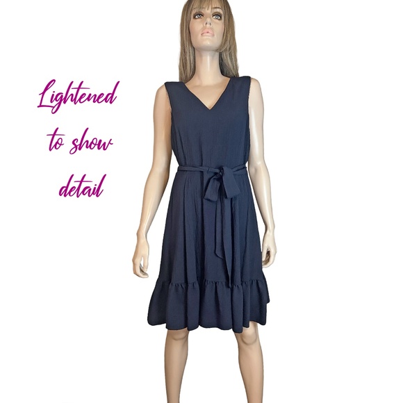 Calvin Klein Tiered Dress Fit and Flare Sleeveless Belted Pockets Navy Blue - Picture 13 of 16